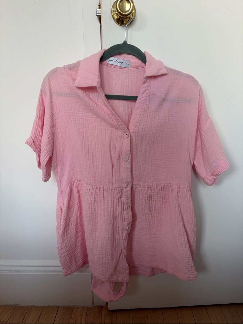 Petal & Pup Pink Button-Front Peplum Jumpsuit